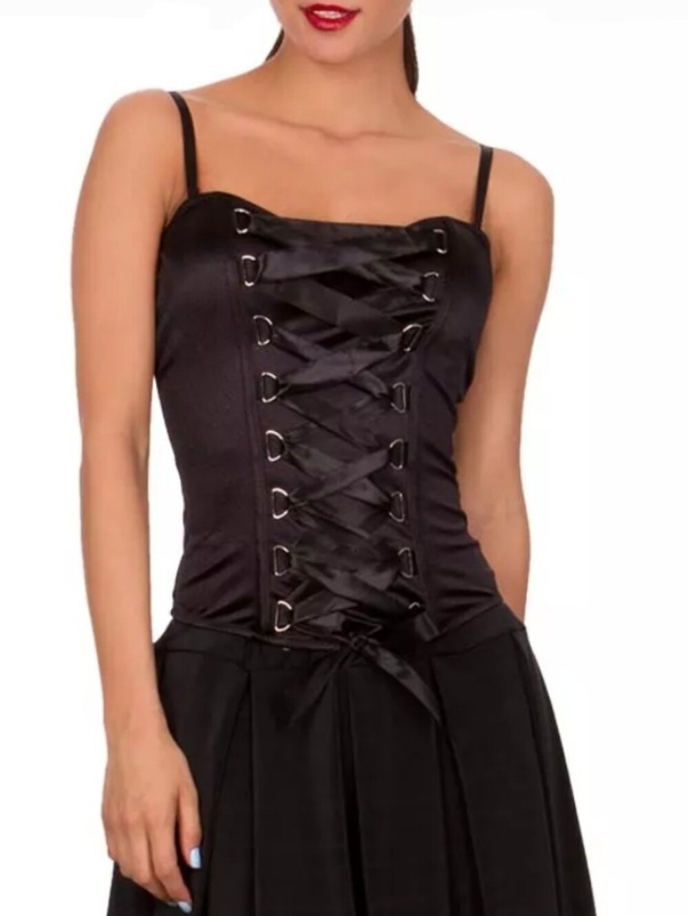 Spirit Black Satin Lace-Up Corset - Black